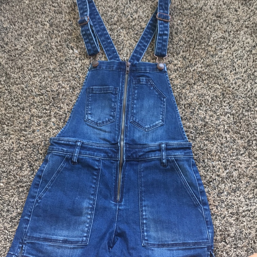 american eagle blue denim short overalls
